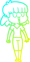 cold gradient line drawing of a cartoon woman