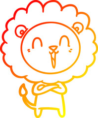 warm gradient line drawing of a laughing lion cartoon