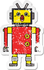 distressed sticker of a cute cartoon robot