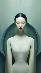 Illustration of a woman and abstract art, AI Generated