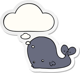 cartoon whale with thought bubble as a printed sticker
