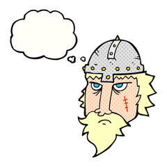 freehand drawn thought bubble cartoon viking warrior