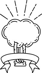 scroll banner with black line work tattoo style tree