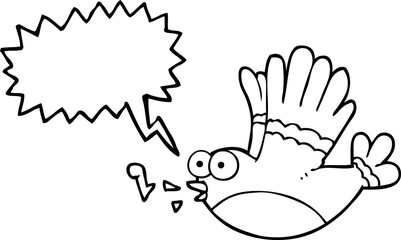 freehand drawn speech bubble cartoon singing bird