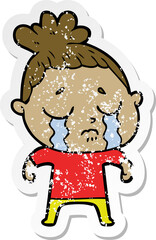 distressed sticker of a cartoon crying woman