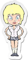 retro distressed sticker of a cartoon pretty girl