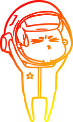 warm gradient line drawing of a cartoon stressed astronaut