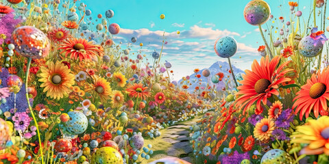 Obraz na płótnie Canvas beautiful fantasy flowers wallpaper Colorful, botanical, motif for floral print digital background. generative ai 