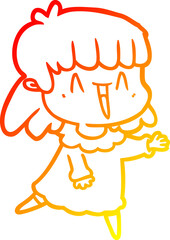 warm gradient line drawing of a cartoon woman