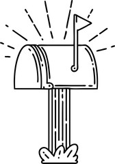 illustration of a traditional black line work tattoo style closed mailbox