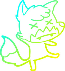 cold gradient line drawing of a cartoon dead fox