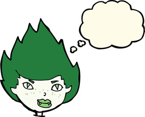 cartoon vampire head with thought bubble