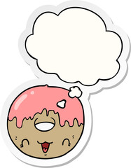 cute cartoon donut with thought bubble as a printed sticker