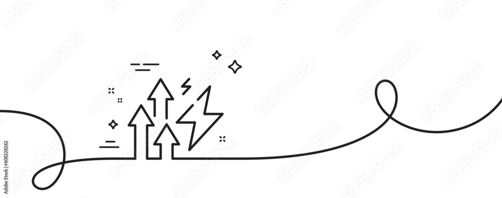 Poster energy inflation line icon. continuous one line with curl. electric power up trend sign. consumption