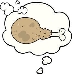 cartoon cooked chicken leg with thought bubble