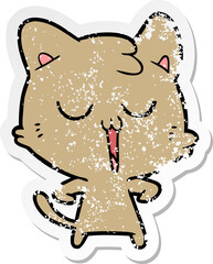 distressed sticker of a cartoon cat singing