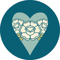 iconic tattoo style image of a heart and flowers