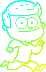 cold gradient line drawing of a cartoon happy man