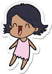 sticker of a cartoon happy woman