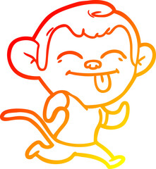 warm gradient line drawing of a funny cartoon monkey