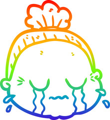 rainbow gradient line drawing of a cartoon old lady