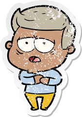 distressed sticker of a cartoon tired man