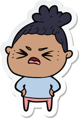 sticker of a cartoon angry woman