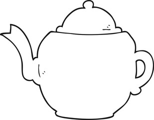 freehand drawn black and white cartoon teapot