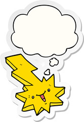 cartoon lightning strike with thought bubble as a printed sticker