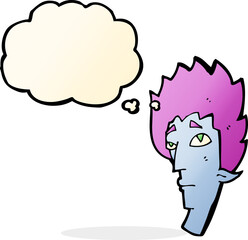 cartoon vampire head with thought bubble