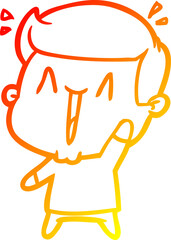 warm gradient line drawing of a cartoon excited man
