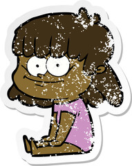 distressed sticker of a cartoon girl smiling