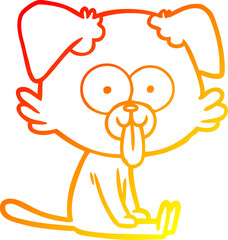 Obraz premium warm gradient line drawing of a cartoon sitting dog with tongue sticking out
