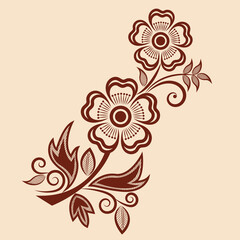 illustration of traditional indian henna mehndi floral ornament design	