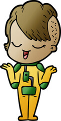 happy cartoon girl in space suit