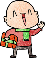 happy cartoon bald man
