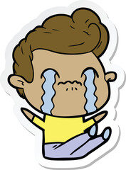 sticker of a cartoon man crying