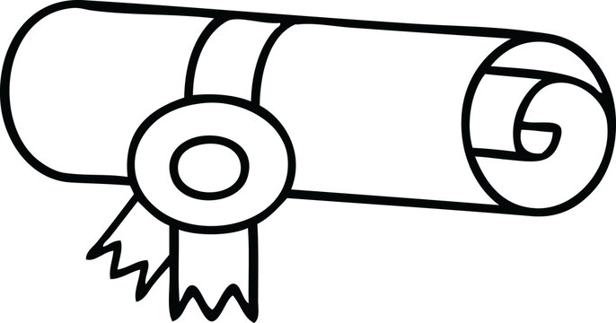 line drawing cartoon of a rolled certificate