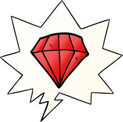 cartoon tattoo diamond with speech bubble in smooth gradient style