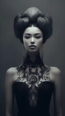 Illustration of a woman and abstract art, AI Generated