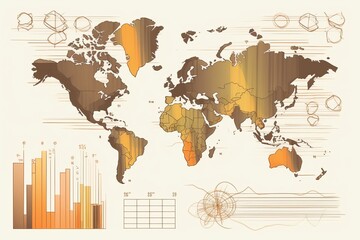 Global world charts map, drawn in vector style. Beautiful illustration picture. Generative AI