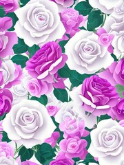 Seamless pattern with flowers and mushrooms. A pattern of roses. Generative A.I