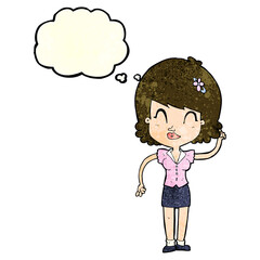 cartoon pretty woman with idea with thought bubble