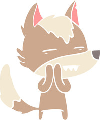 flat color style cartoon wolf showing teeth