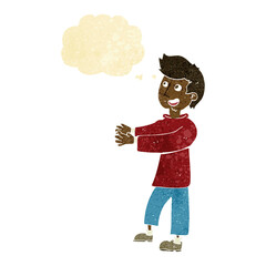 cartoon happy man with thought bubble