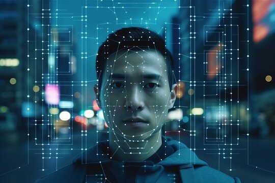 Portrait of man. Face detection and recognition of citizen people. Beautiful illustration picture. Generative AI