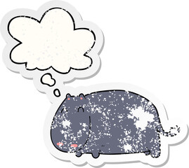 cartoon hippo with thought bubble as a distressed worn sticker