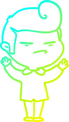 cold gradient line drawing of a cartoon cool guy with fashion hair cut
