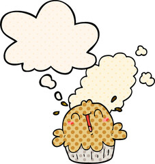 cute cartoon pie with thought bubble in comic book style