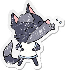distressed sticker of a howling wolf cartoon